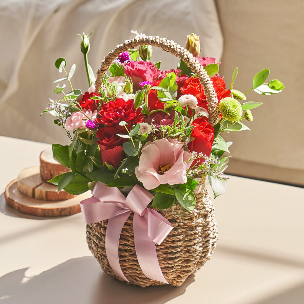 핑크 장미 바구니